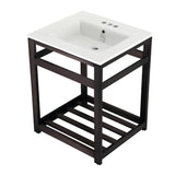 Quadras 25-Inch Ceramic Console Sink with Steel Base and Shelf (4-Inch, 3-Hole)
