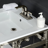 Quadras 25-Inch Ceramic Console Sink with Steel Base and Shelf (4-Inch, 3-Hole)