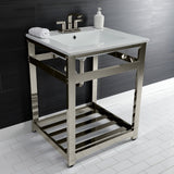 Quadras 25-Inch Ceramic Console Sink with Steel Base and Shelf (4-Inch, 3-Hole)