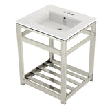 Quadras 25-Inch Ceramic Console Sink with Steel Base and Shelf (4-Inch, 3-Hole)