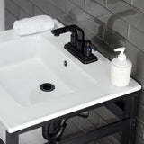 Quadras 25-Inch Ceramic Console Sink with Steel Base and Glass Shelf (4-Inch, 3-Hole)