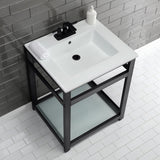 Quadras 25-Inch Ceramic Console Sink with Steel Base and Glass Shelf (4-Inch, 3-Hole)