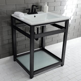 Quadras 25-Inch Ceramic Console Sink with Steel Base and Glass Shelf (4-Inch, 3-Hole)