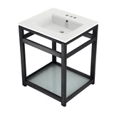 Quadras 25-Inch Ceramic Console Sink with Steel Base and Glass Shelf (4-Inch, 3-Hole)