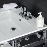 Quadras 25-Inch Ceramic Console Sink with Steel Base and Glass Shelf (4-Inch, 3-Hole)
