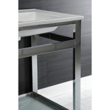 Quadras 25-Inch Ceramic Console Sink with Steel Base and Glass Shelf (4-Inch, 3-Hole)