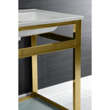 Quadras 25-Inch Ceramic Console Sink with Steel Base and Glass Shelf (4-Inch, 3-Hole)