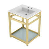 Quadras 25-Inch Ceramic Console Sink with Steel Base and Glass Shelf (4-Inch, 3-Hole)