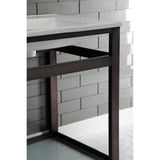 Quadras 25-Inch Ceramic Console Sink with Steel Base and Glass Shelf (4-Inch, 3-Hole)