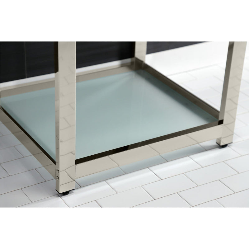 Quadras 25-Inch Ceramic Console Sink with Steel Base and Glass Shelf (4-Inch, 3-Hole)