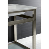 Quadras 25-Inch Ceramic Console Sink with Steel Base and Glass Shelf (4-Inch, 3-Hole)