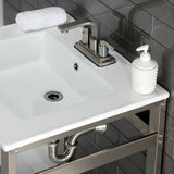 Quadras 25-Inch Ceramic Console Sink with Steel Base and Glass Shelf (4-Inch, 3-Hole)