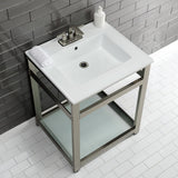 Quadras 25-Inch Ceramic Console Sink with Steel Base and Glass Shelf (4-Inch, 3-Hole)