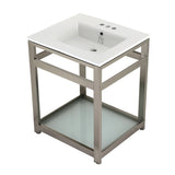 Quadras 25-Inch Ceramic Console Sink with Steel Base and Glass Shelf (4-Inch, 3-Hole)