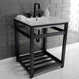 Quadras 25-Inch Ceramic Console Sink with Steel Base and Shelf (8-Inch, 3-Hole)