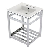 Quadras 25-Inch Ceramic Console Sink with Steel Base and Shelf (8-Inch, 3-Hole)