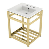 Quadras 25-Inch Ceramic Console Sink with Steel Base and Shelf (8-Inch, 3-Hole)
