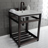 Quadras 25-Inch Ceramic Console Sink with Steel Base and Shelf (8-Inch, 3-Hole)