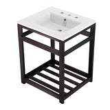 Quadras 25-Inch Ceramic Console Sink with Steel Base and Shelf (8-Inch, 3-Hole)