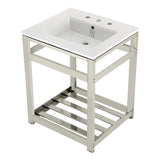 Quadras 25-Inch Ceramic Console Sink with Steel Base and Shelf (8-Inch, 3-Hole)