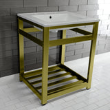 Quadras 25-Inch Ceramic Console Sink with Steel Base and Shelf (8-Inch, 3-Hole)