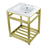 Quadras 25-Inch Ceramic Console Sink with Steel Base and Shelf (8-Inch, 3-Hole)