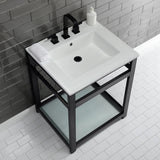 Quadras 25-Inch Ceramic Console Sink with Steel Base and Glass Shelf (8-Inch, 3-Hole)