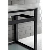 Quadras 25-Inch Ceramic Console Sink with Steel Base and Glass Shelf (8-Inch, 3-Hole)