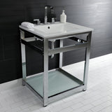 Quadras 25-Inch Ceramic Console Sink with Steel Base and Glass Shelf (8-Inch, 3-Hole)