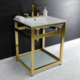 Quadras 25-Inch Ceramic Console Sink with Steel Base and Glass Shelf (8-Inch, 3-Hole)