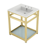 Quadras 25-Inch Ceramic Console Sink with Steel Base and Glass Shelf (8-Inch, 3-Hole)