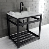 Quadras 31-Inch Ceramic Console Sink with Steel Base and Shelf (1-Hole)