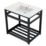 Quadras 31-Inch Ceramic Console Sink with Steel Base and Shelf (1-Hole)