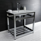 Quadras 31-Inch Ceramic Console Sink with Steel Base and Shelf (1-Hole)