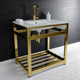 Quadras 31-Inch Ceramic Console Sink with Steel Base and Shelf (1-Hole)