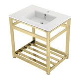 Quadras 31-Inch Ceramic Console Sink with Steel Base and Shelf (1-Hole)