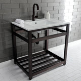 Quadras 31-Inch Ceramic Console Sink with Steel Base and Shelf (1-Hole)