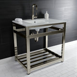 Quadras 31-Inch Ceramic Console Sink with Steel Base and Shelf (1-Hole)