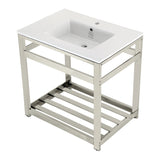 Quadras 31-Inch Ceramic Console Sink with Steel Base and Shelf (1-Hole)