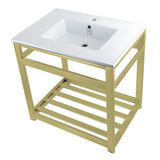 Quadras 31-Inch Ceramic Console Sink with Steel Base and Shelf (1-Hole)