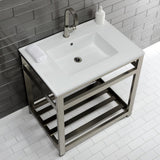 Quadras 31-Inch Ceramic Console Sink with Steel Base and Shelf (1-Hole)