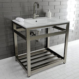 Quadras 31-Inch Ceramic Console Sink with Steel Base and Shelf (1-Hole)