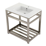 Quadras 31-Inch Ceramic Console Sink with Steel Base and Shelf (1-Hole)