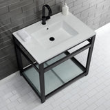 Quadras 31-Inch Ceramic Console Sink with Steel Base and Glass Shelf (1-Hole)
