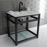 Quadras 31-Inch Ceramic Console Sink with Steel Base and Glass Shelf (1-Hole)