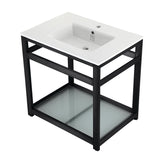 Quadras 31-Inch Ceramic Console Sink with Steel Base and Glass Shelf (1-Hole)