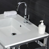 Quadras 31-Inch Ceramic Console Sink with Steel Base and Glass Shelf (1-Hole)