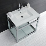 Quadras 31-Inch Ceramic Console Sink with Steel Base and Glass Shelf (1-Hole)