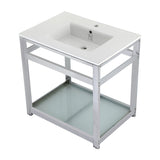 Quadras 31-Inch Ceramic Console Sink with Steel Base and Glass Shelf (1-Hole)