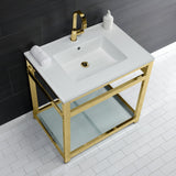 Quadras 31-Inch Ceramic Console Sink with Steel Base and Glass Shelf (1-Hole)